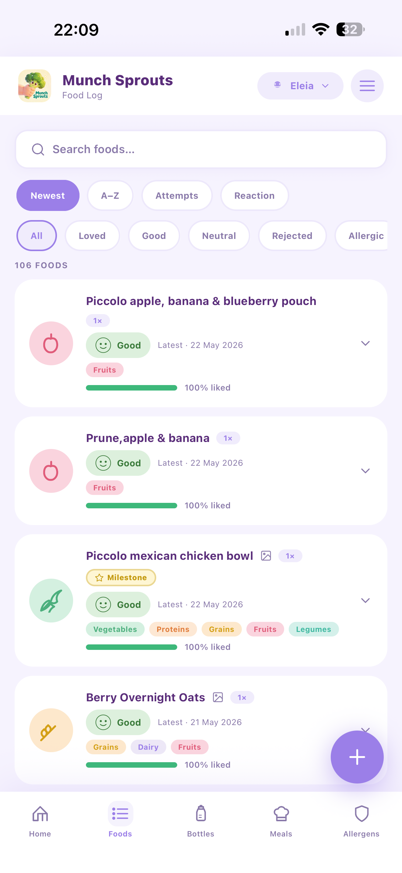 Food tracker screen